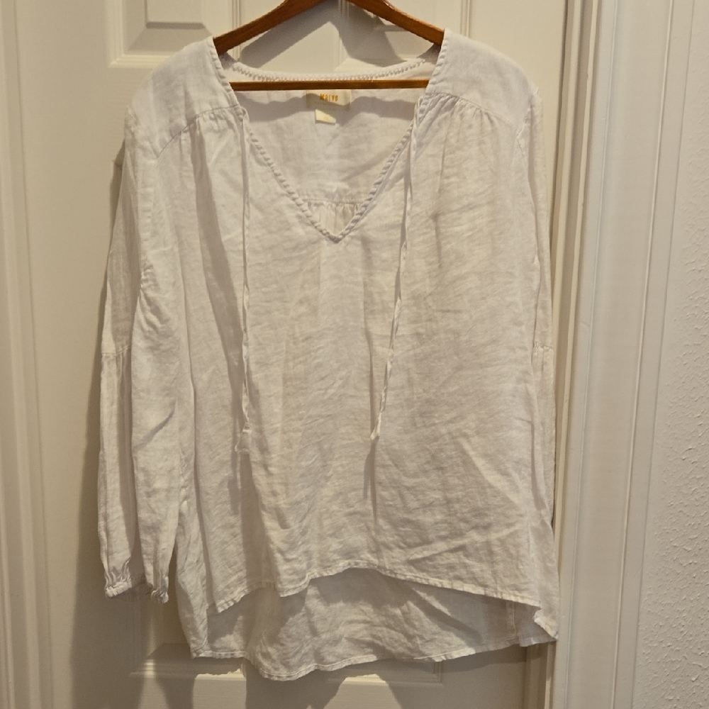 Anthropologie White V-Neck Blouse by MAEVE